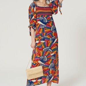 FARM Rio Rainbow Toucan Smocked Maxi